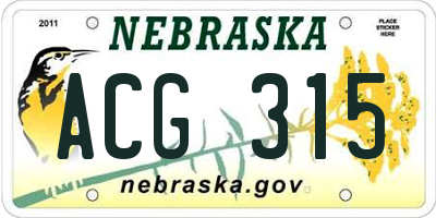 NE license plate ACG315