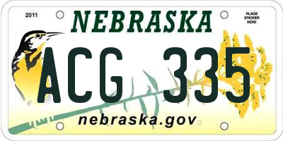 NE license plate ACG335