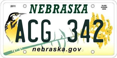 NE license plate ACG342