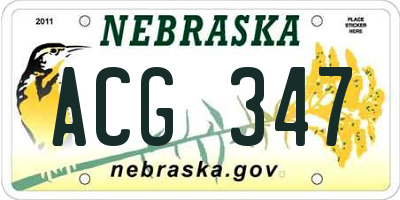 NE license plate ACG347