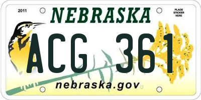 NE license plate ACG361