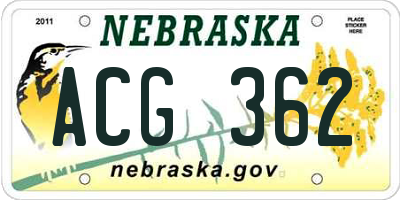 NE license plate ACG362