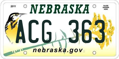 NE license plate ACG363