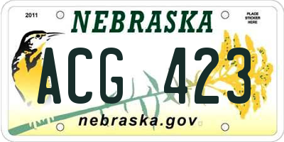 NE license plate ACG423