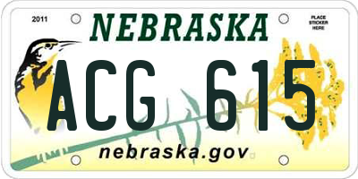 NE license plate ACG615