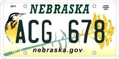 NE license plate ACG678