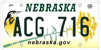 NE license plate ACG716