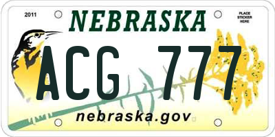 NE license plate ACG777