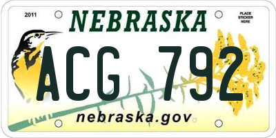 NE license plate ACG792