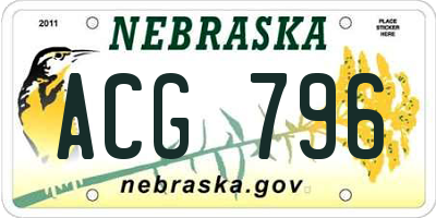 NE license plate ACG796