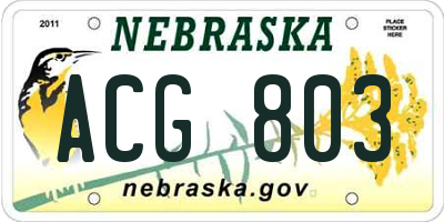 NE license plate ACG803