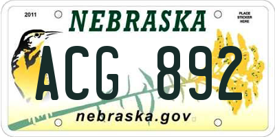 NE license plate ACG892