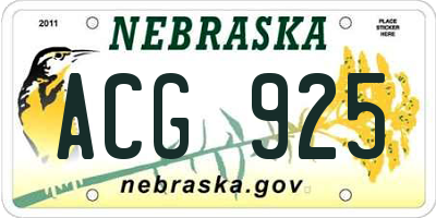 NE license plate ACG925