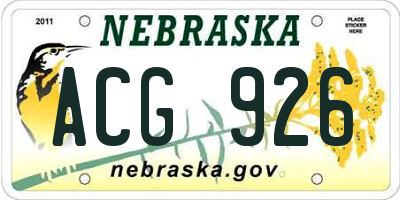 NE license plate ACG926