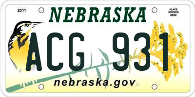 NE license plate ACG931