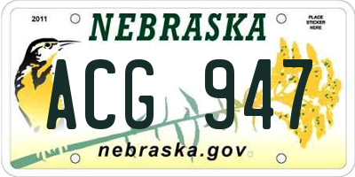 NE license plate ACG947
