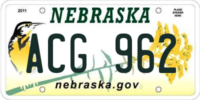 NE license plate ACG962