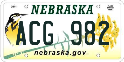 NE license plate ACG982