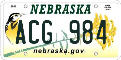 NE license plate ACG984