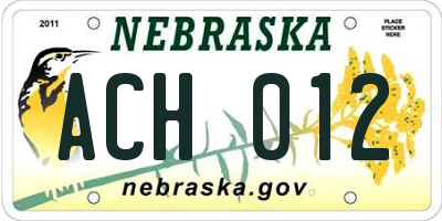 NE license plate ACH012