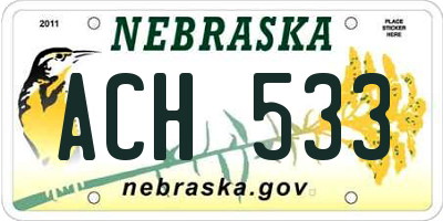 NE license plate ACH533