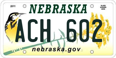 NE license plate ACH602