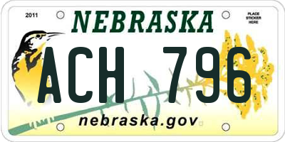 NE license plate ACH796