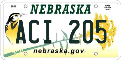 NE license plate ACI205