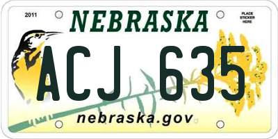 NE license plate ACJ635