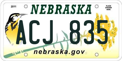 NE license plate ACJ835