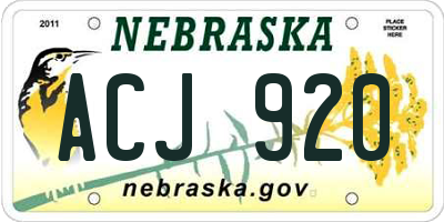 NE license plate ACJ920