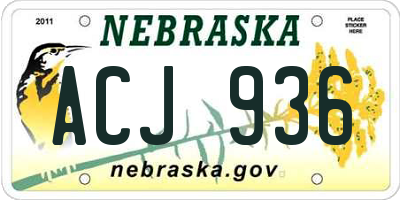 NE license plate ACJ936