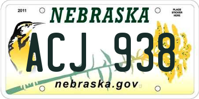 NE license plate ACJ938