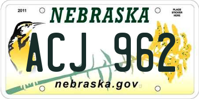 NE license plate ACJ962