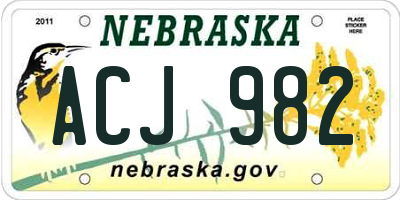 NE license plate ACJ982