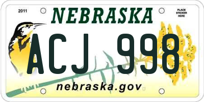 NE license plate ACJ998