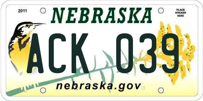 NE license plate ACK039