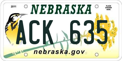 NE license plate ACK635