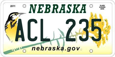 NE license plate ACL235