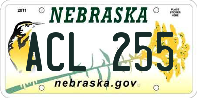 NE license plate ACL255