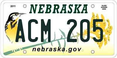 NE license plate ACM205