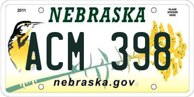 NE license plate ACM398