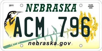 NE license plate ACM796