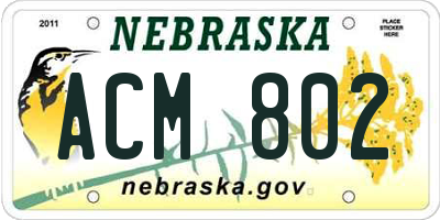 NE license plate ACM802