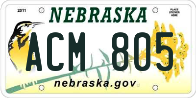 NE license plate ACM805