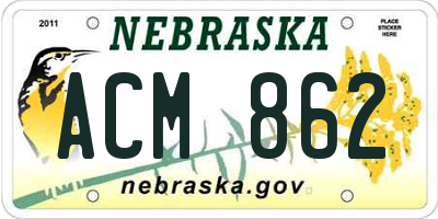 NE license plate ACM862