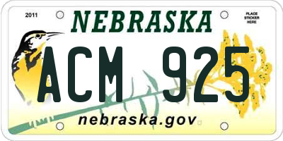 NE license plate ACM925