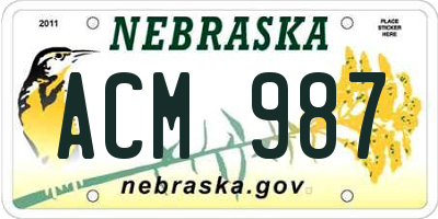 NE license plate ACM987