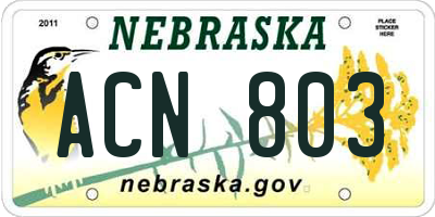 NE license plate ACN803