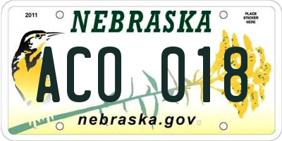 NE license plate ACO018